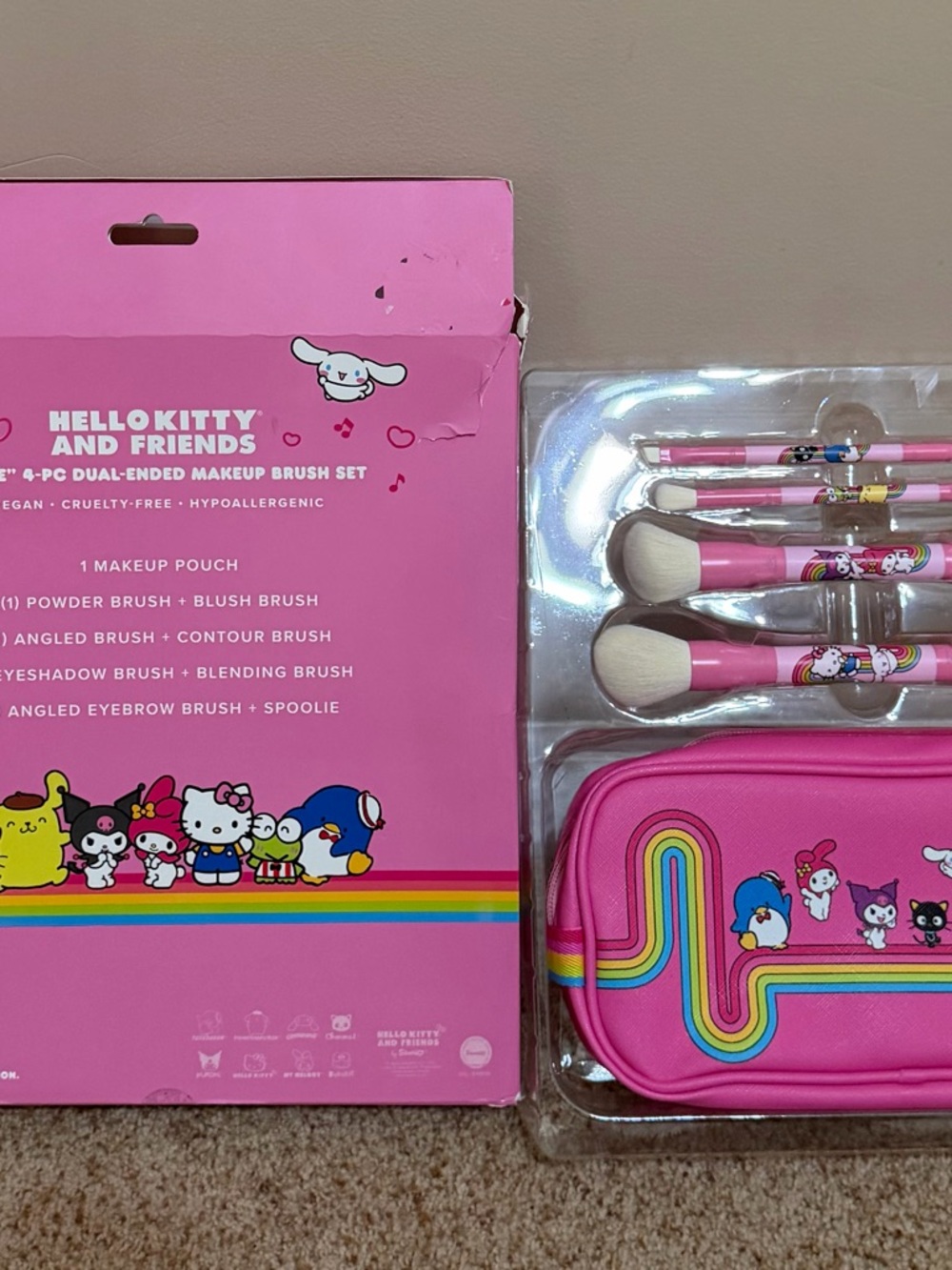Hello Kitty Pink Rainbow Makeup Brush Set with Pouch